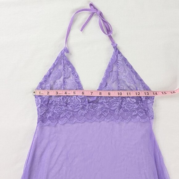 VTG Purple Sheer Halter Neck Lace Trim Babydoll Slip Dress - Picture 5 of 8